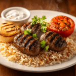 Turkish beef kofte meatballs halal - Fire-grilled with rice Boston