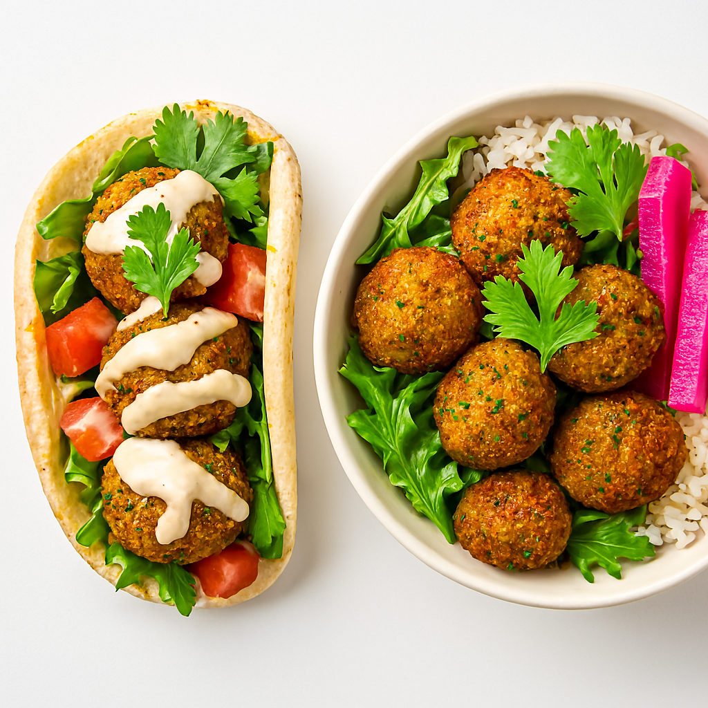 Falafel wrap and bowl vegan halal - Mediterranean food Boston