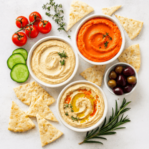 Hummus trio vegan halal - Mediterranean appetizer Boston