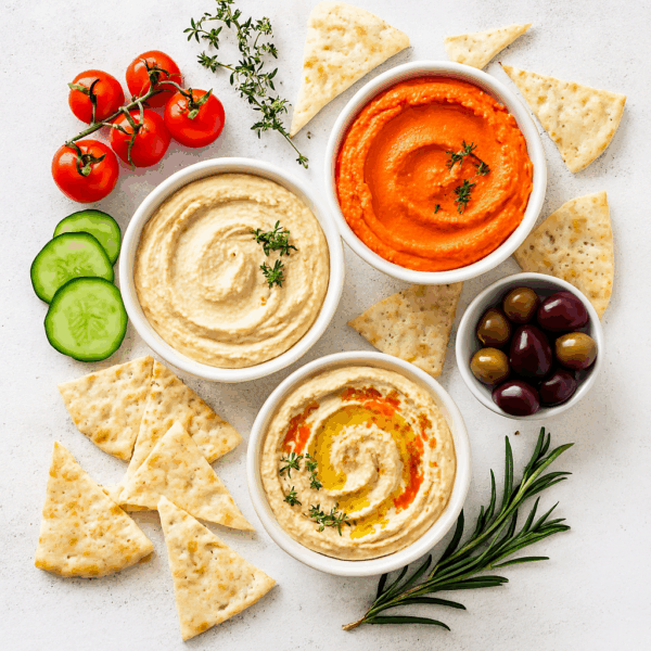 Hummus trio vegan halal - Mediterranean appetizer Boston