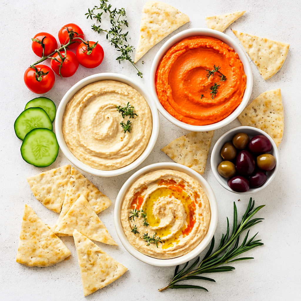 Hummus trio vegan halal - Mediterranean appetizer Boston
