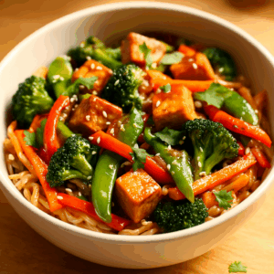 Vegetarian stir-fry bowl vegan halal - Asian fusion healthy Boston